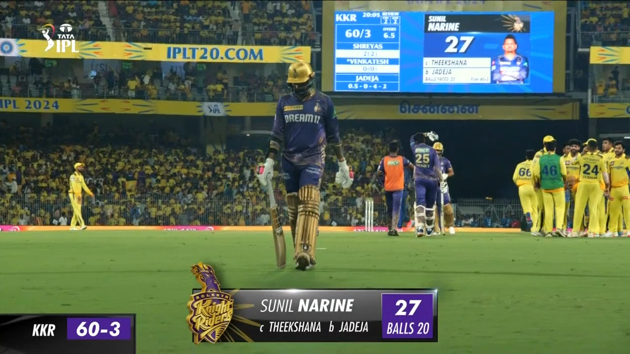 M22: CSK vs KKR – Sunil Narine Wicket