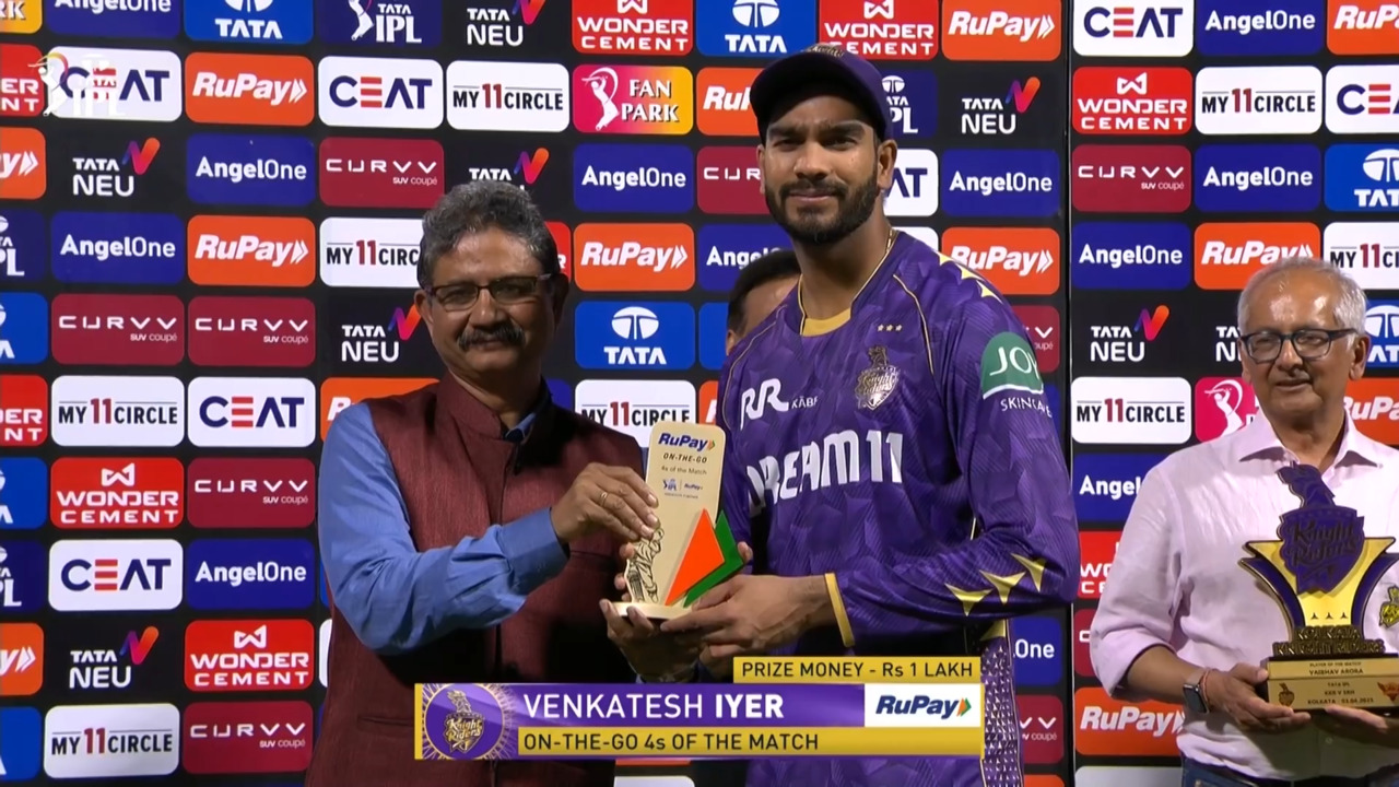 IPL 2025 M15: KKR vs SRH - RuPay On-The-Go 4s of the Match - Venkatesh Iyer