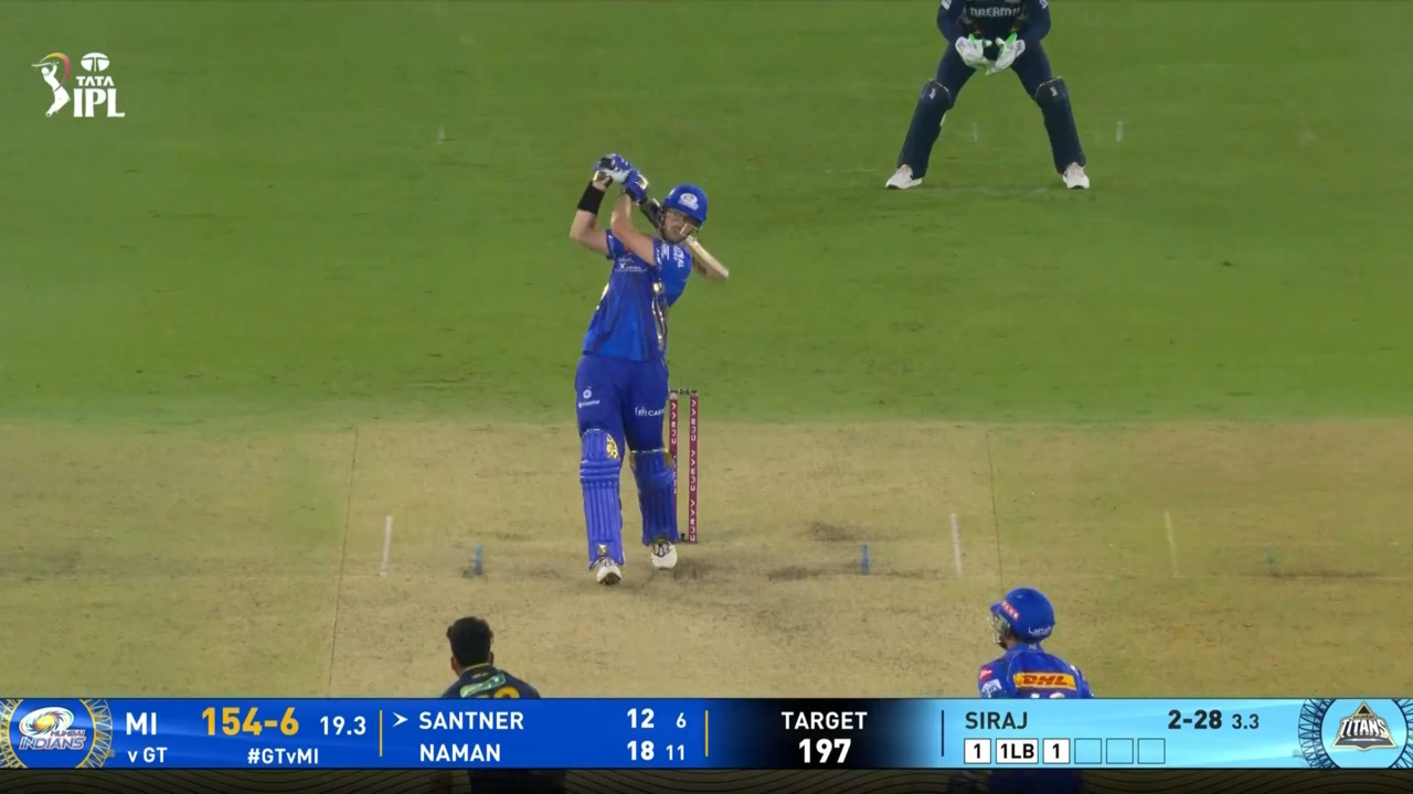 IPL 2025 M09: GT vs MI - Mitchell Santner Six background