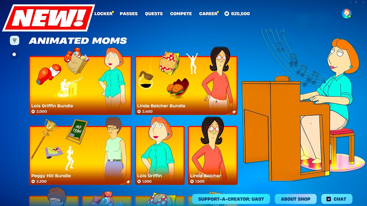 NEW Item SHOP Mother’s Day Skins Fortnite (Lois Griffin, Linda Belcher & Peggy Hill) Full Showcase