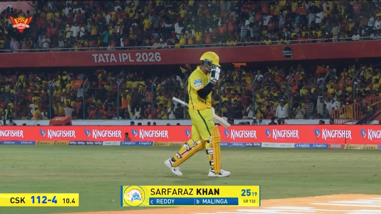 IPL 2026 M27: SRH vs CSK - Sarfaraz Khan Wicket