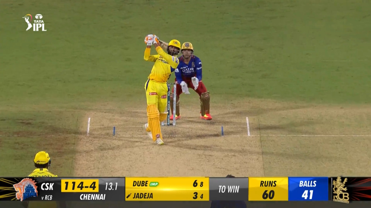 M01: CSK vs RCB – Ravindra Jadeja Six