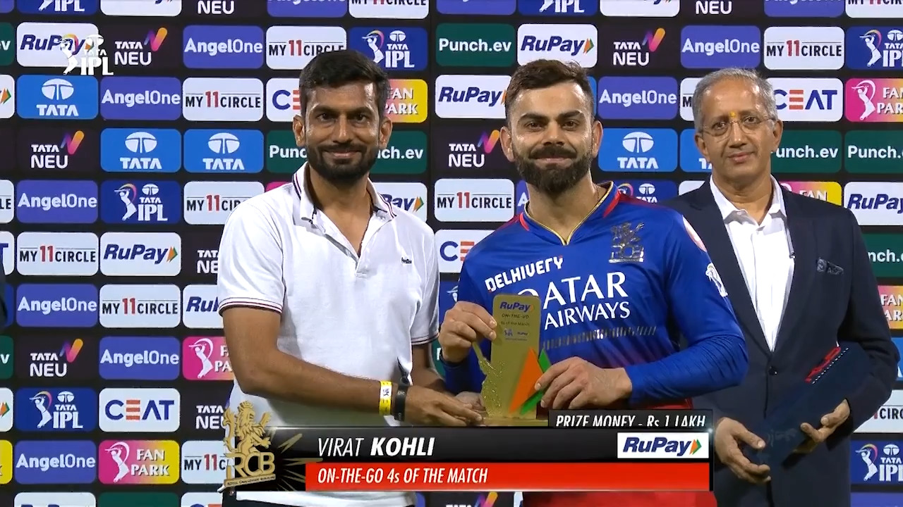 M10: RCB vs KKR – RuPay On-The-Go 4s of the Match – Virat Kohli background