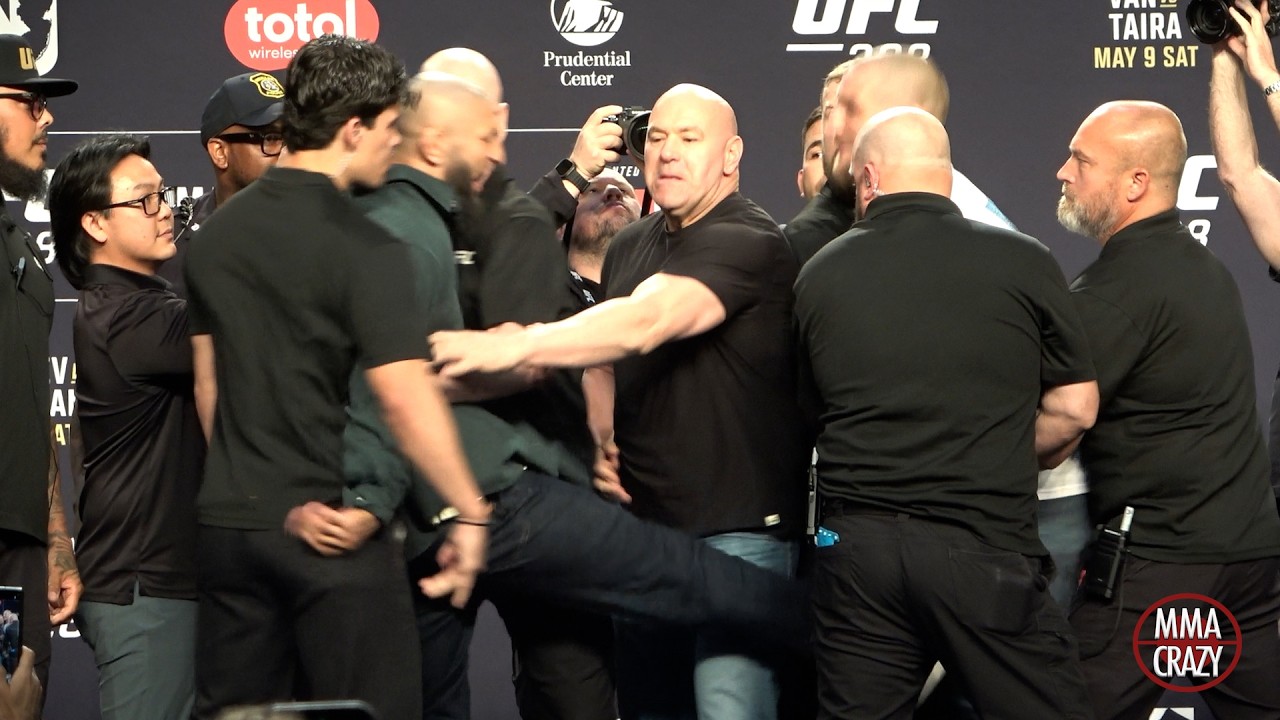 Khamzat Chimaev KICKS Sean Strickland at UFC 238 Face off BOTH RESTRAINED