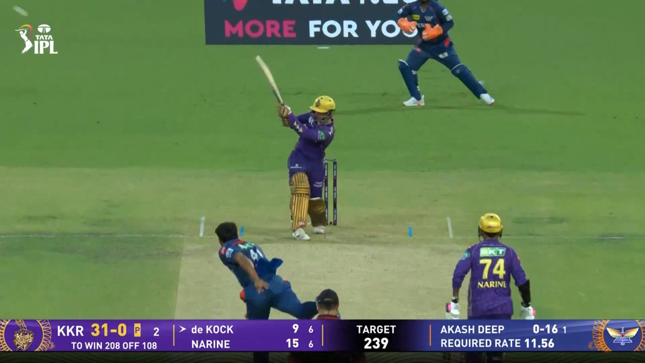 IPL 2025 M19: KKR vs LSG - Quinton De Kock Six