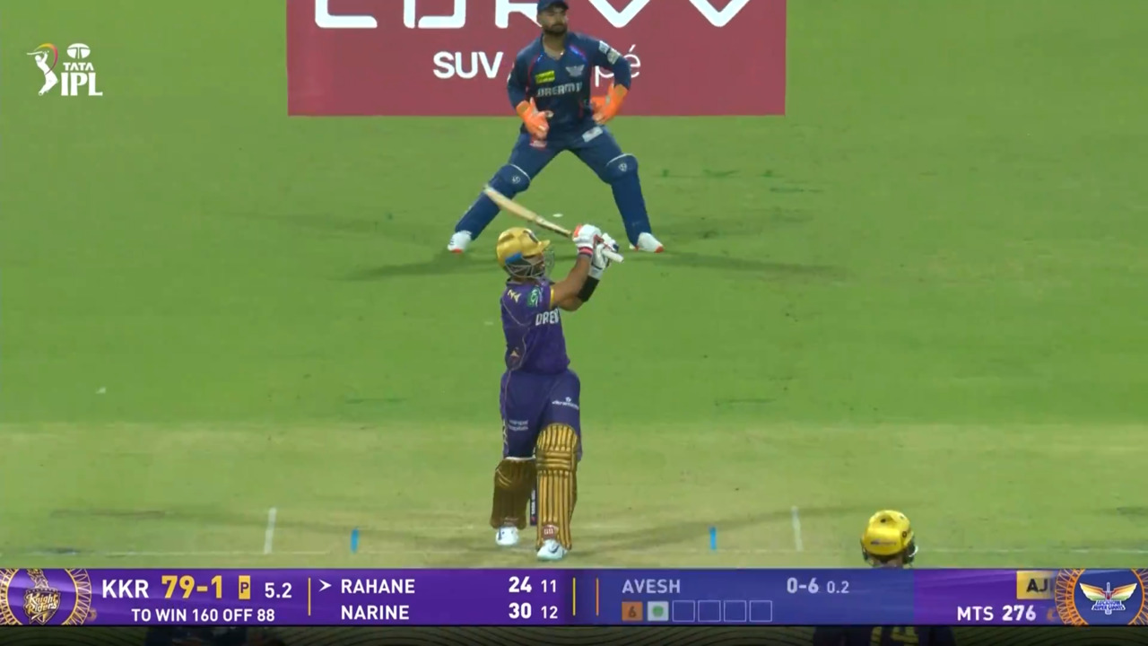 IPL 2025 M19: KKR vs LSG - Ajinkya Rahane Six