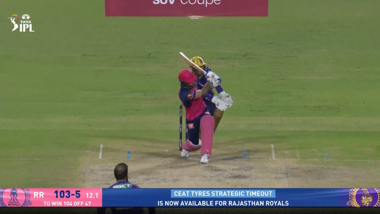 IPL 2025 M53: KKR vs RR - Riyan Parag Six