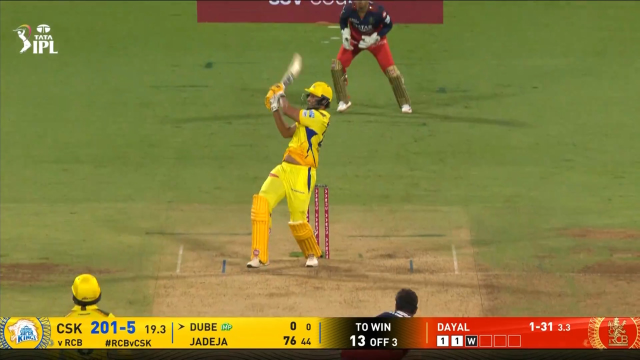 IPL 2025 M52: RCB vs CSK - Shivam Dube Six