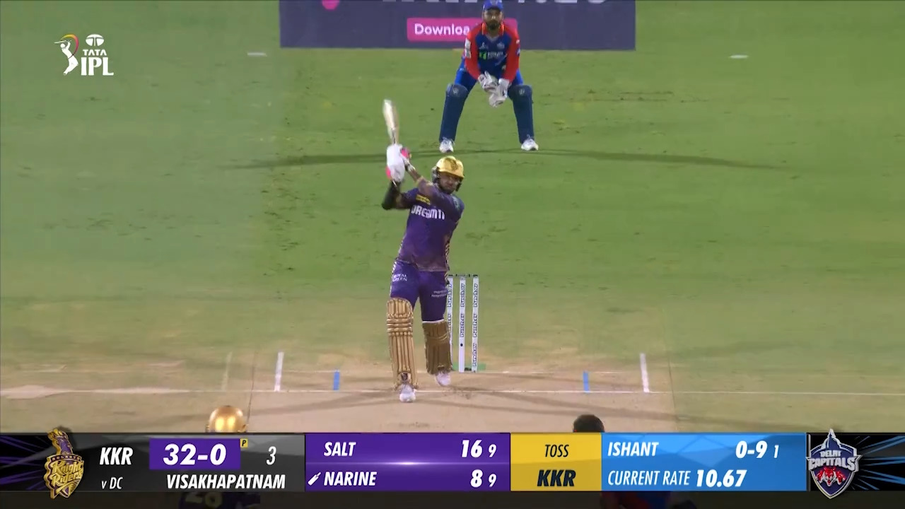 M16: DC vs KKR – Sunil Narine Six background