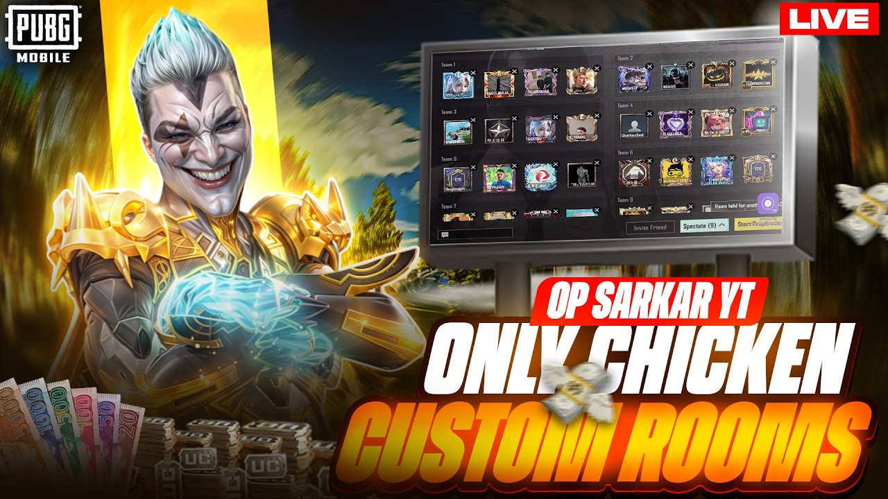 ๐ด LIVE PUBG MOBILE CUSTOM ROOMS | FREE UC CASH ๐ธ GIVEAWAYS | DAILY GIFTS ๐ | JOIN FAST OP SARKAR YT