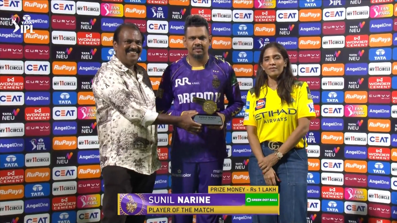 IPL 2025 M25: CSK vs KKR - Player of the Match - Sunil Narine background