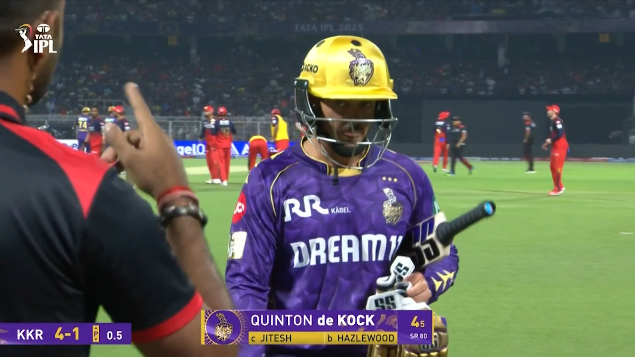 IPL 2025 M01: KKR vs RCB - Quinton De Kock Wicket