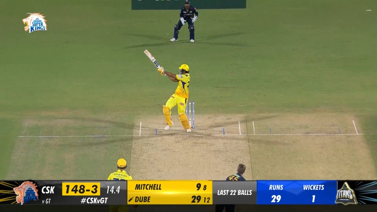 M07: CSK vs GT – Shivam Dube Six background