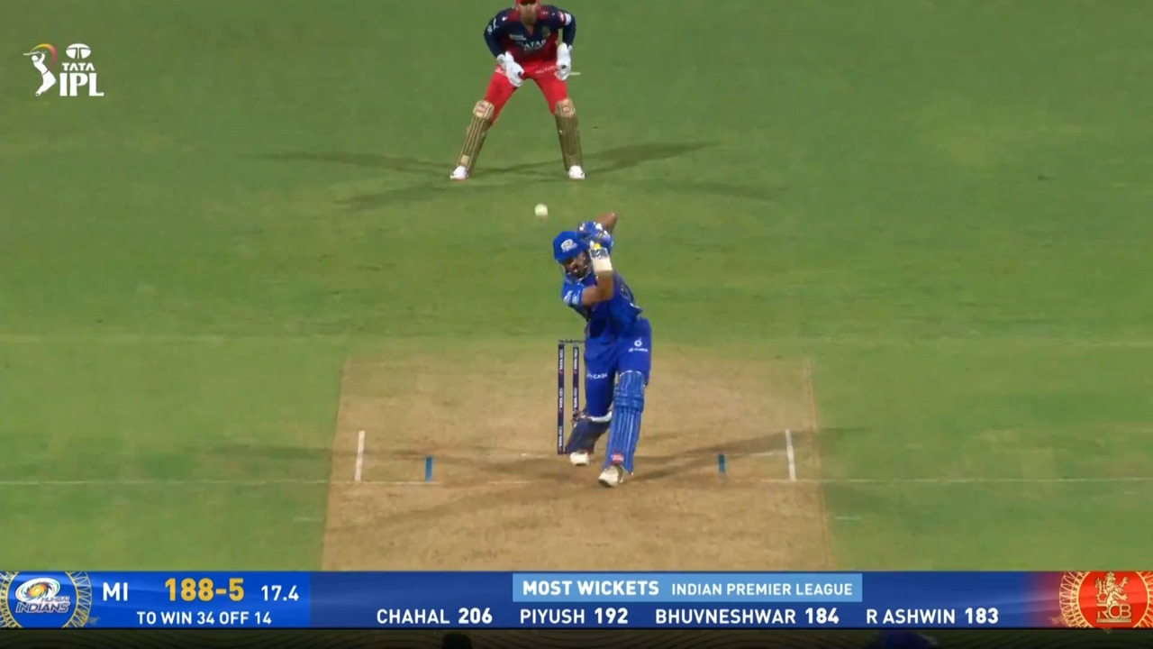 IPL 2025 M21: MI vs RCB - Naman Dhir Six