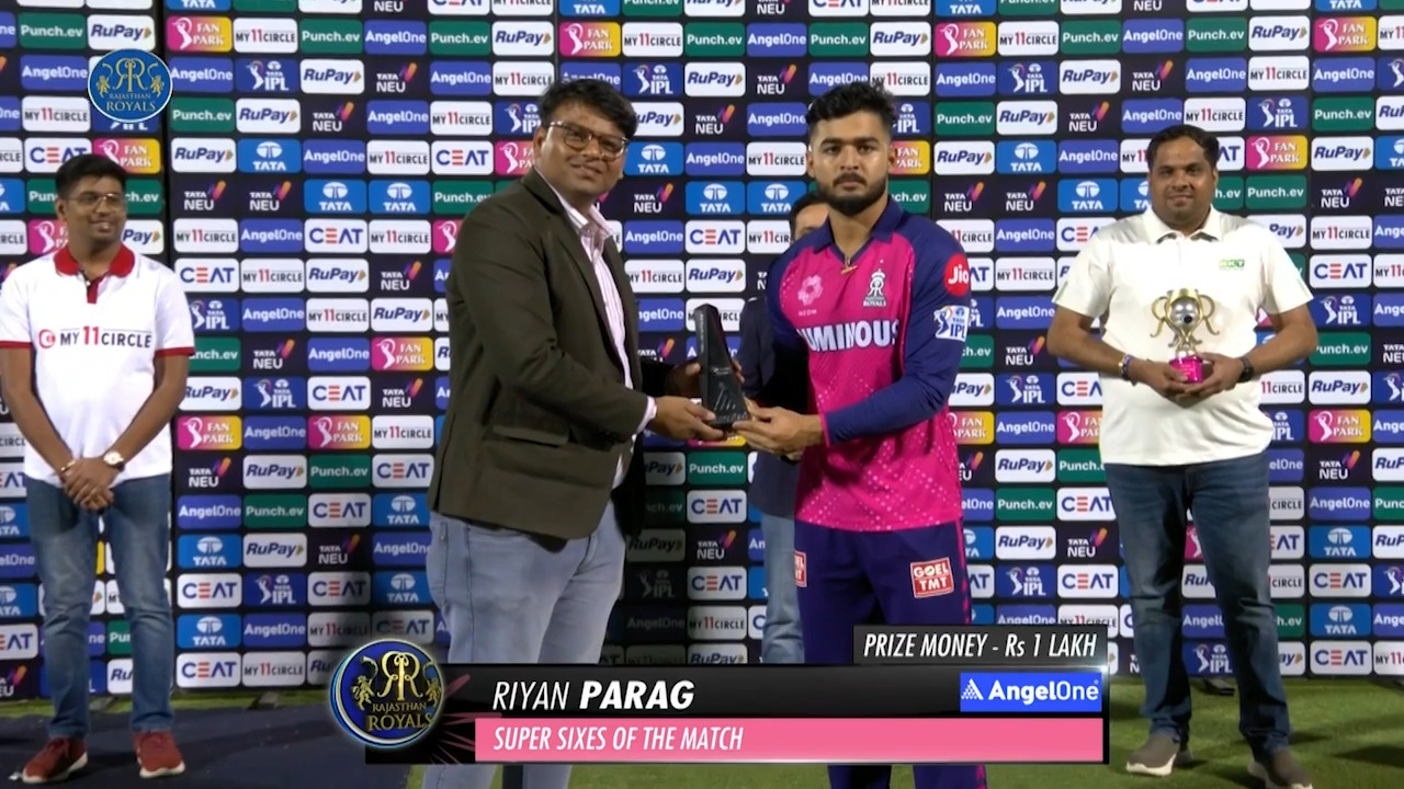 M24: RR vs GT – AngelOne Super 6 of the Match – Riyan Parag backdrop