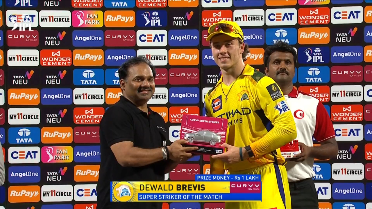 IPL 2025 M43: CSK vs SRH - Curvv Super Striker of the Match - Dewald Brevis background