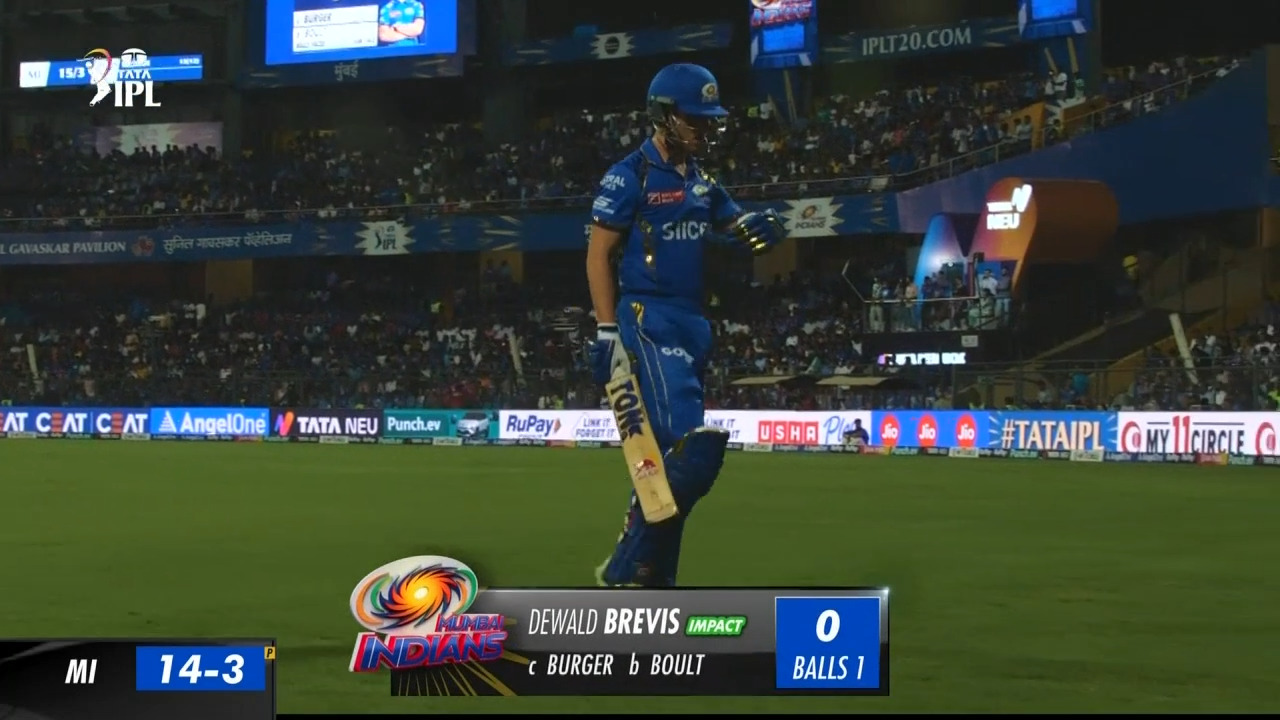 M14: MI vs RR – Dewald Brevis Wicket