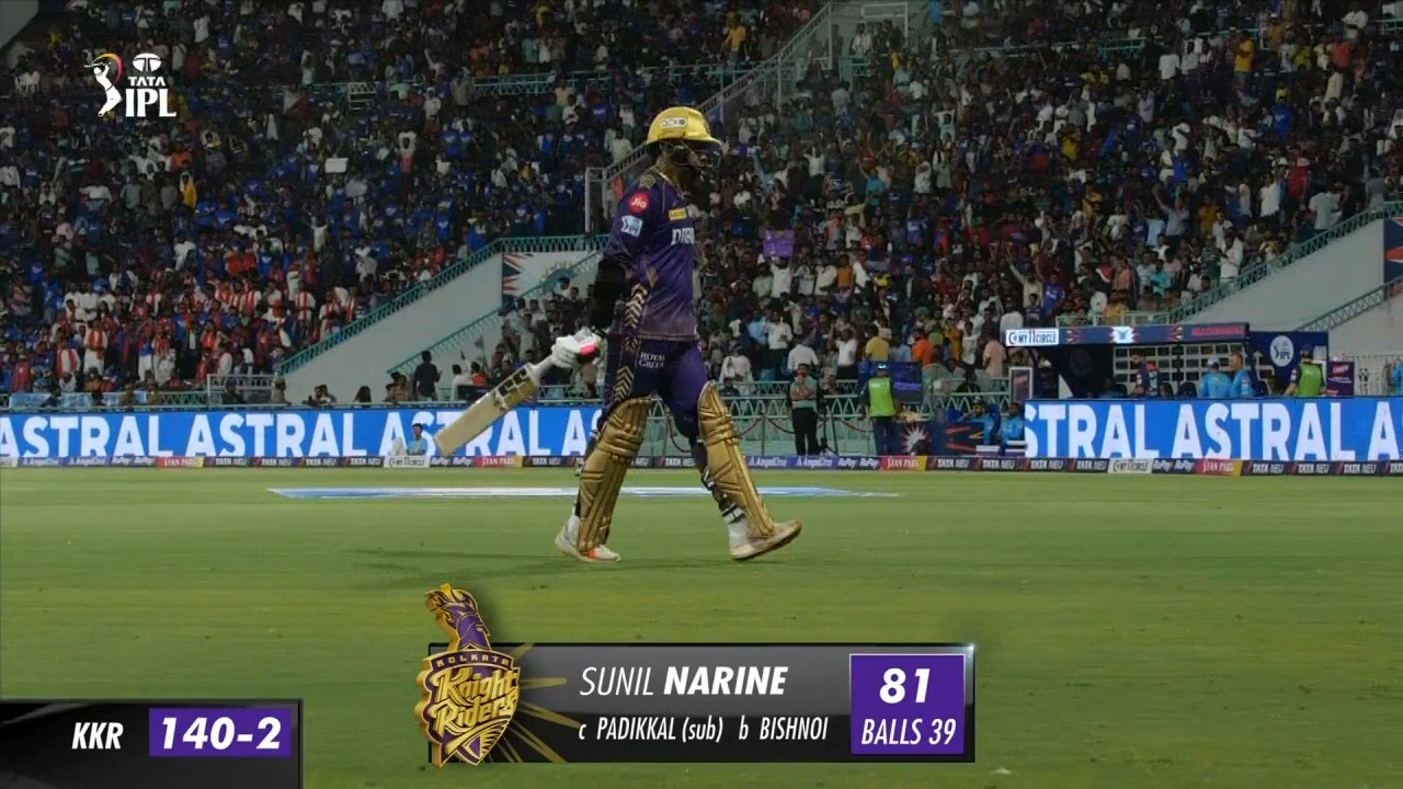 M54: LSG vs KKR – Sunil Narine Wicket