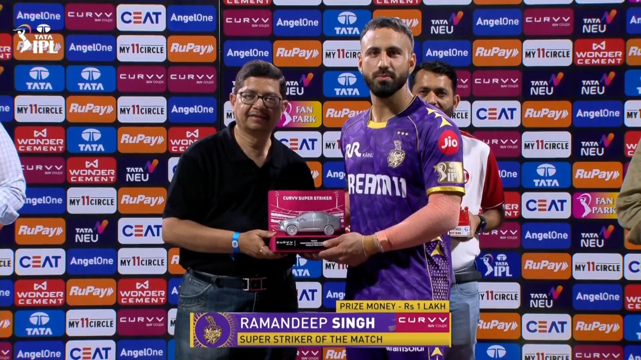 IPL 2025 M12: MI vs KKR - Curvv Super Striker of the Match - Ramandeep Singh background