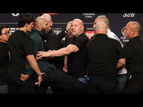 Khamzat Chimaev KICKS Sean Strickland during first UFC 328 faceoff | MMA Fighting