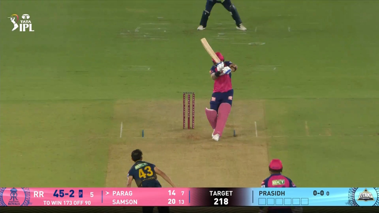 IPL 2025 M23: GT vs RR - Riyan Parag Six background
