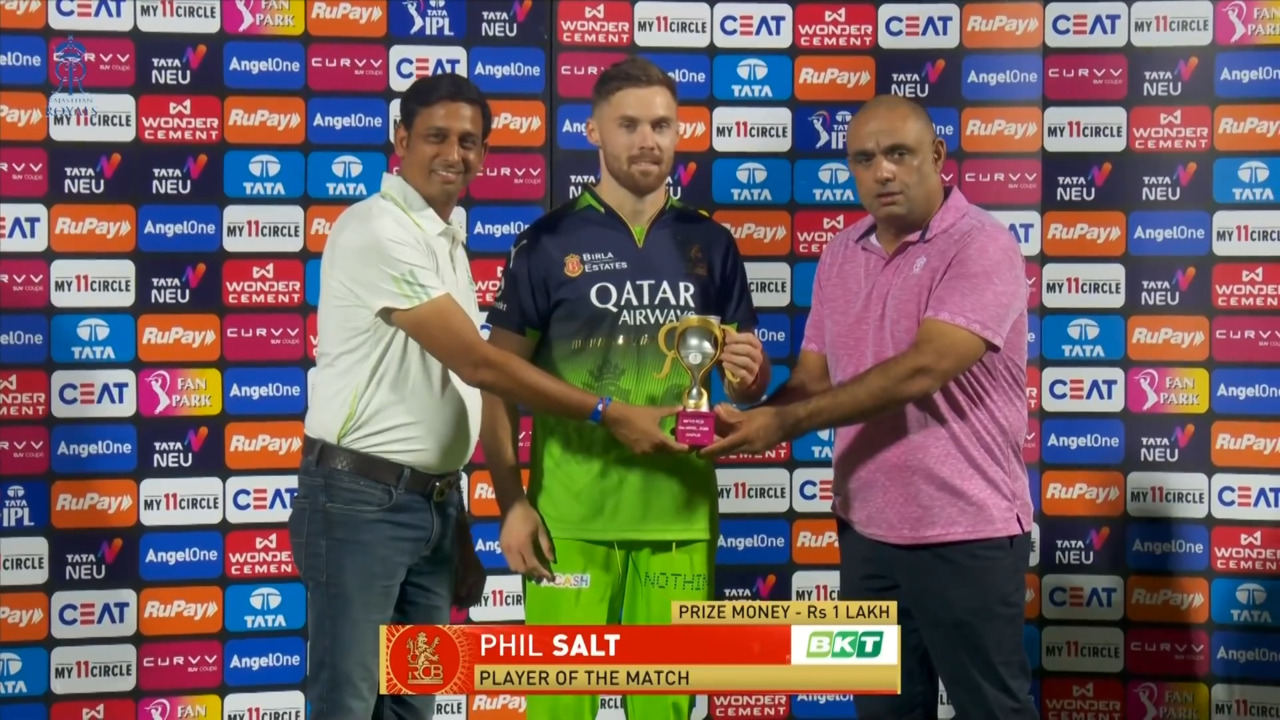IPL 2025 M28: RR vs RCB - Player of the Match - Phil Salt