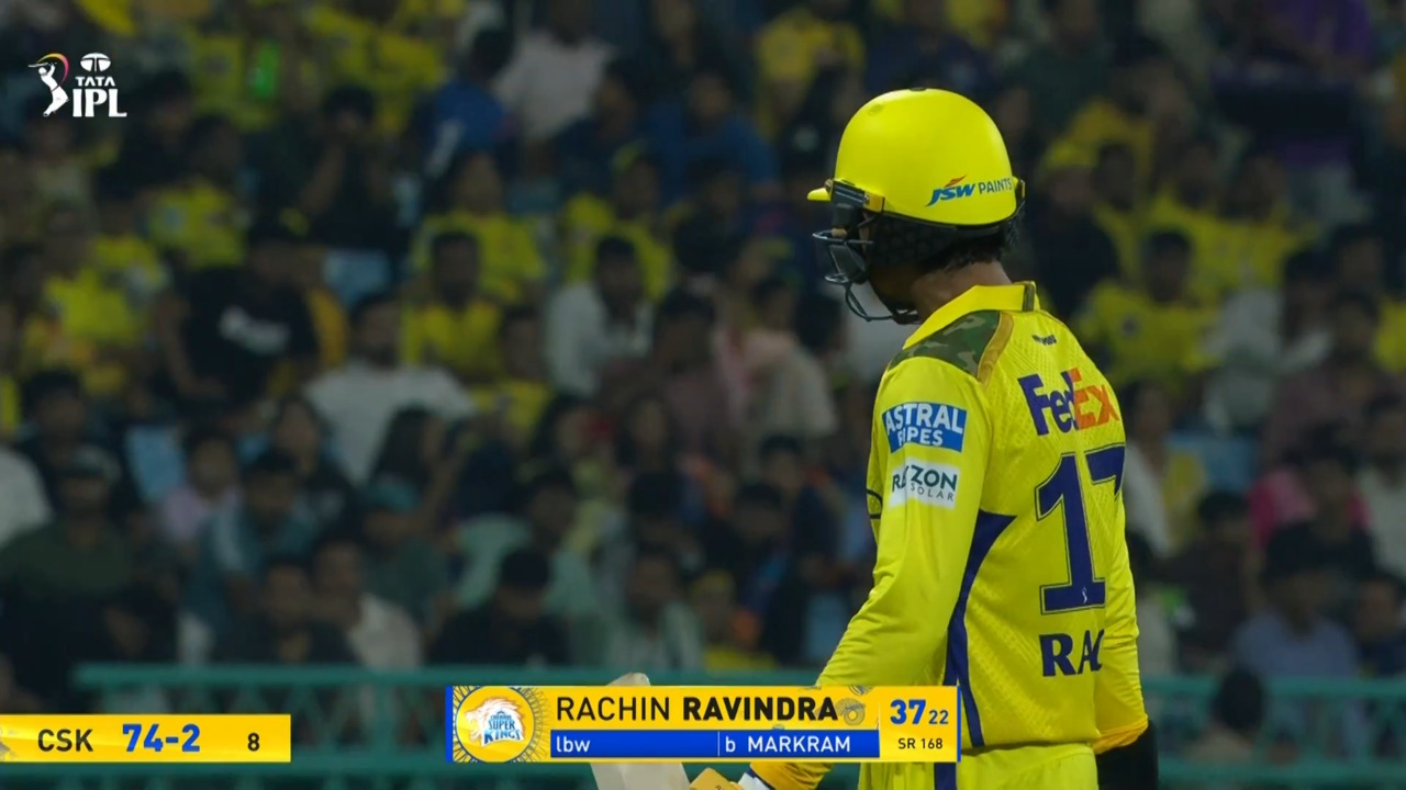 IPL 2025 M30: LSG vs CSK - Rachin Ravindra Wicket background
