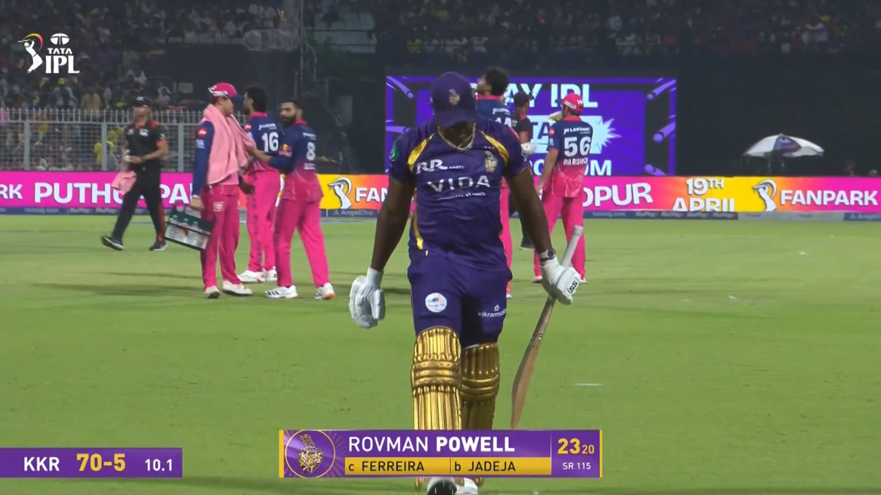 IPL 2026 M28: KKR vs RR - Rovman Powell Wicket