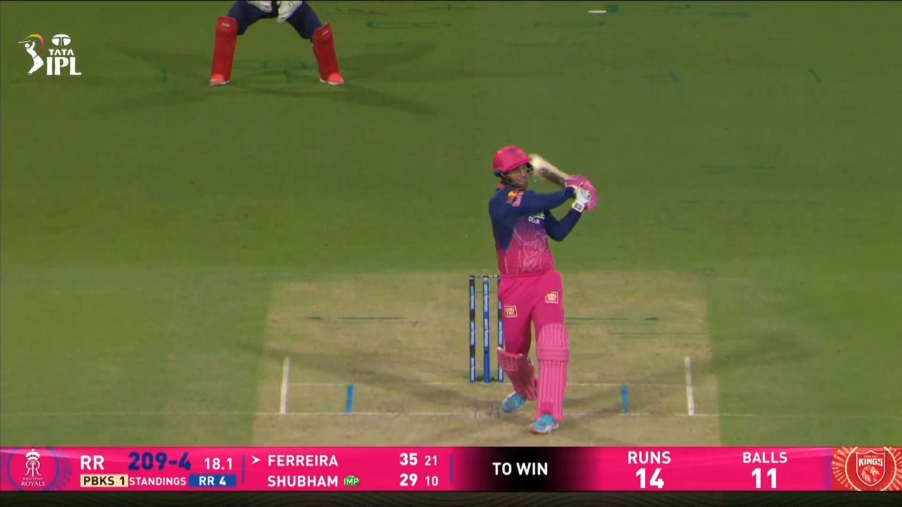 IPL 2026 M40: PBKS vs RR - Donovan Ferreira Six