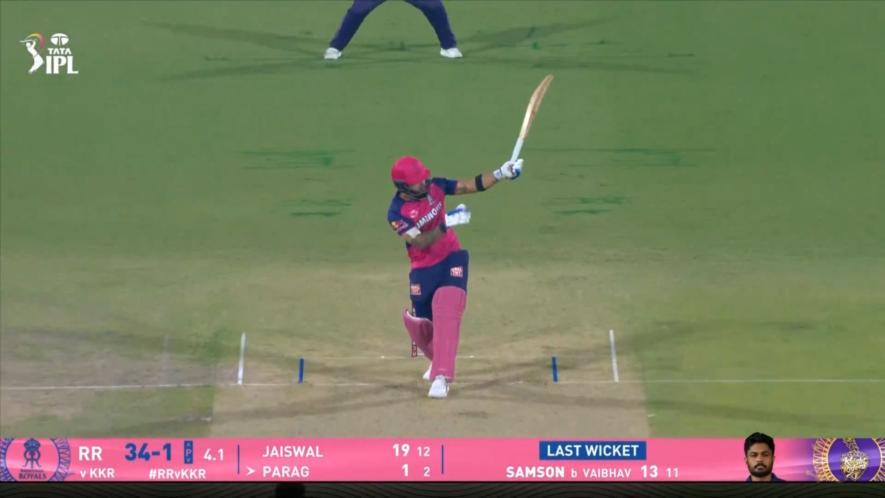 IPL 2025 M06: RR vs KKR - Riyan Parag Six
