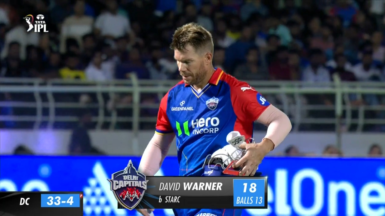 M16: DC vs KKR – David Warner Wicket