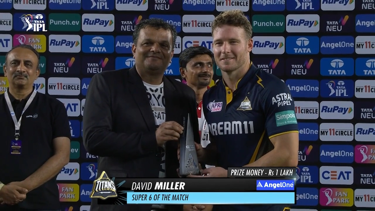 M12: GT vs SRH – AngelOne Super 6 of the Match – David Miller background