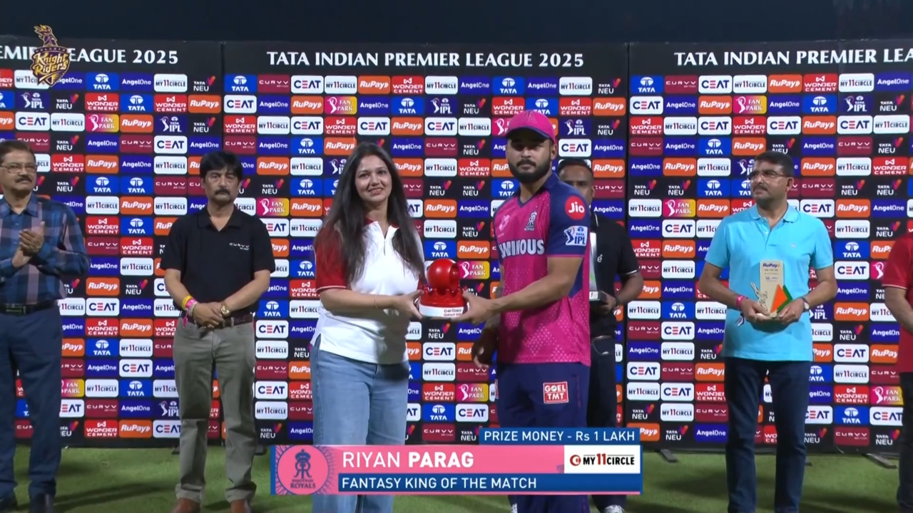 IPL 2025 M53: KKR vs RR - My11Circle Fantasy King of The Match - Riyan Parag background