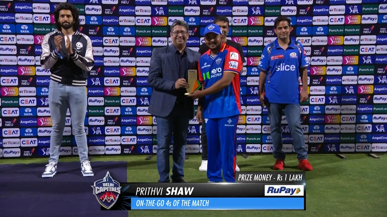 M20: MI vs DC – RuPay On-The-Go 4s of the Match – Prithvi Shaw