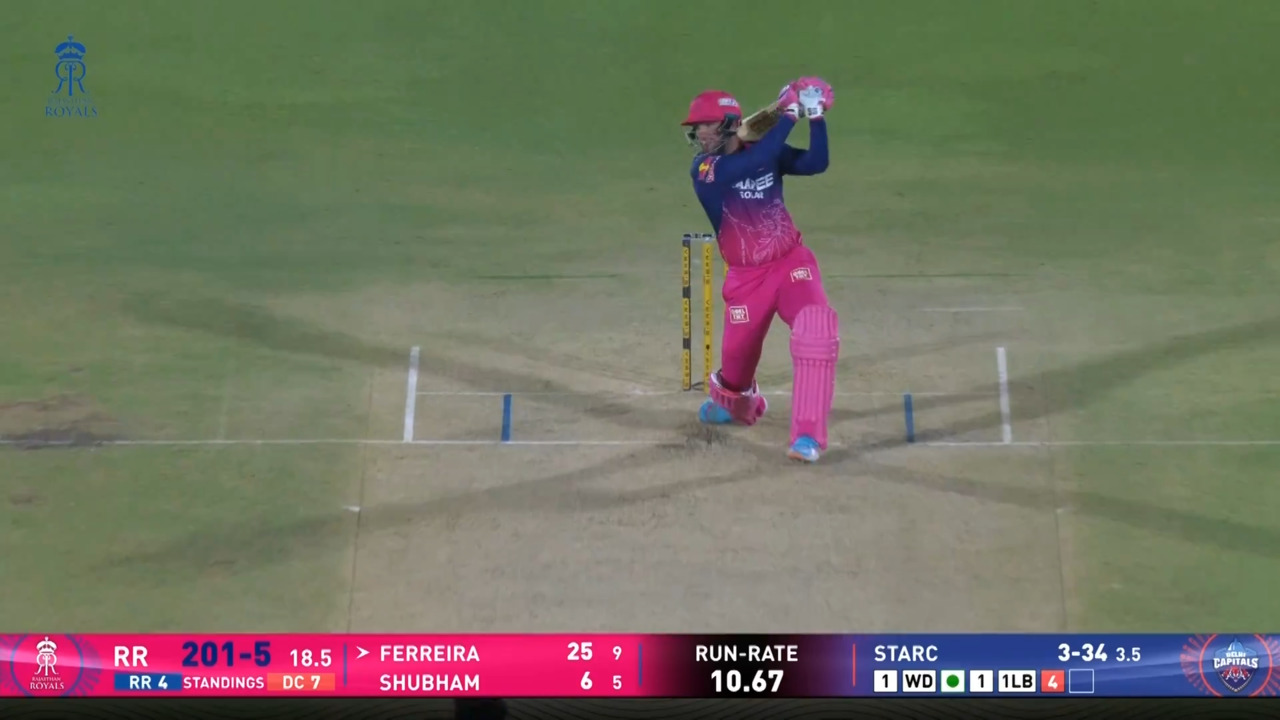 IPL 2026 M43: RR vs DC - Donovan Ferreira Six
