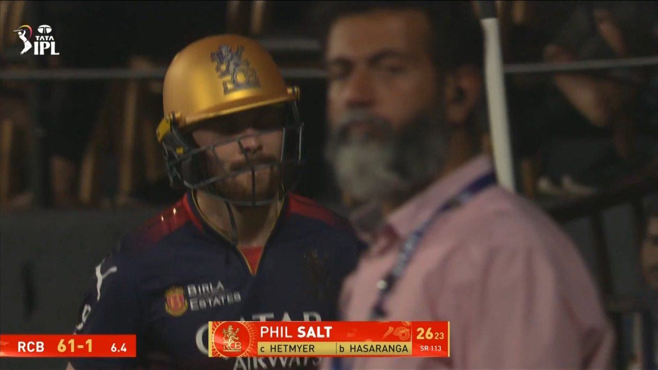 IPL 2025 M42: RCB vs RR - Phil Salt Wicket background