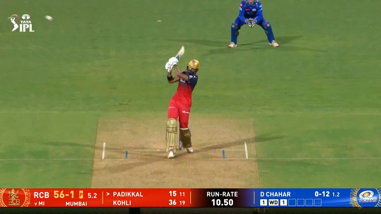 IPL 2025 M21: MI vs RCB - Devdutt Padikkal Six background