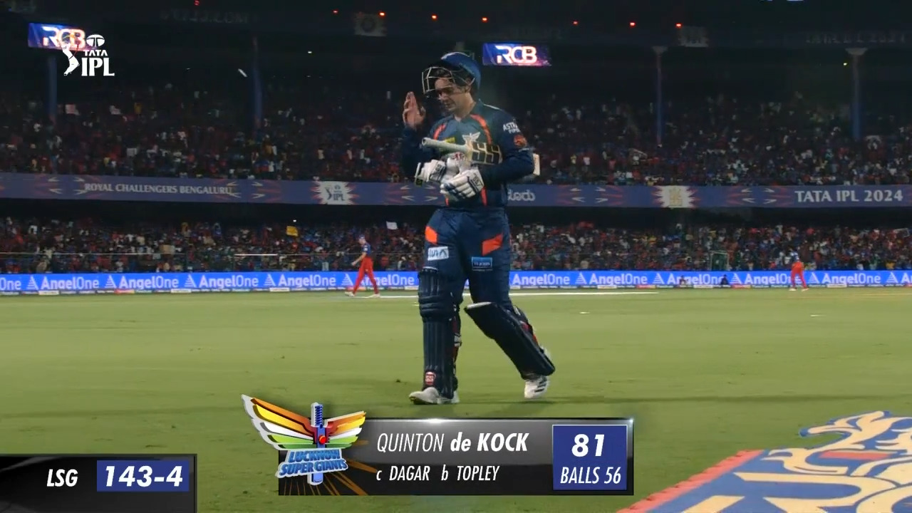 M15: RCB vs LSG – Quinton De Kock Wicket