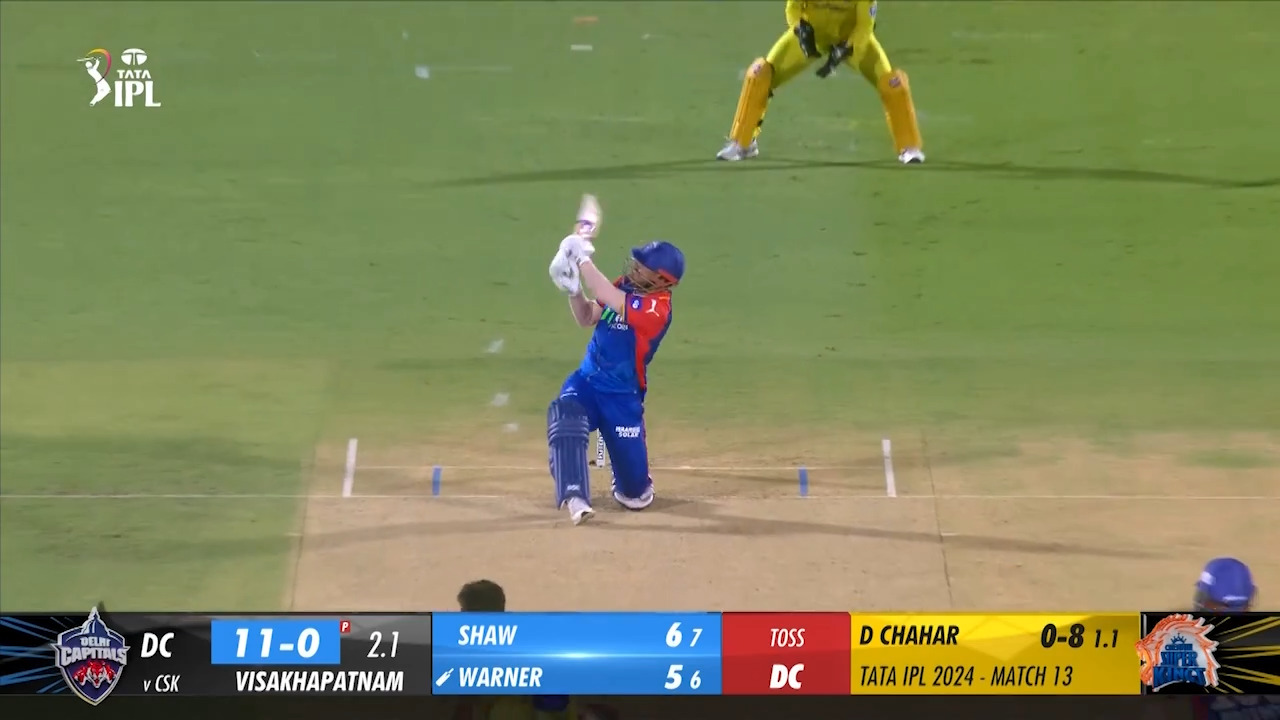 M13: DC vs CSK – David Warner Six background