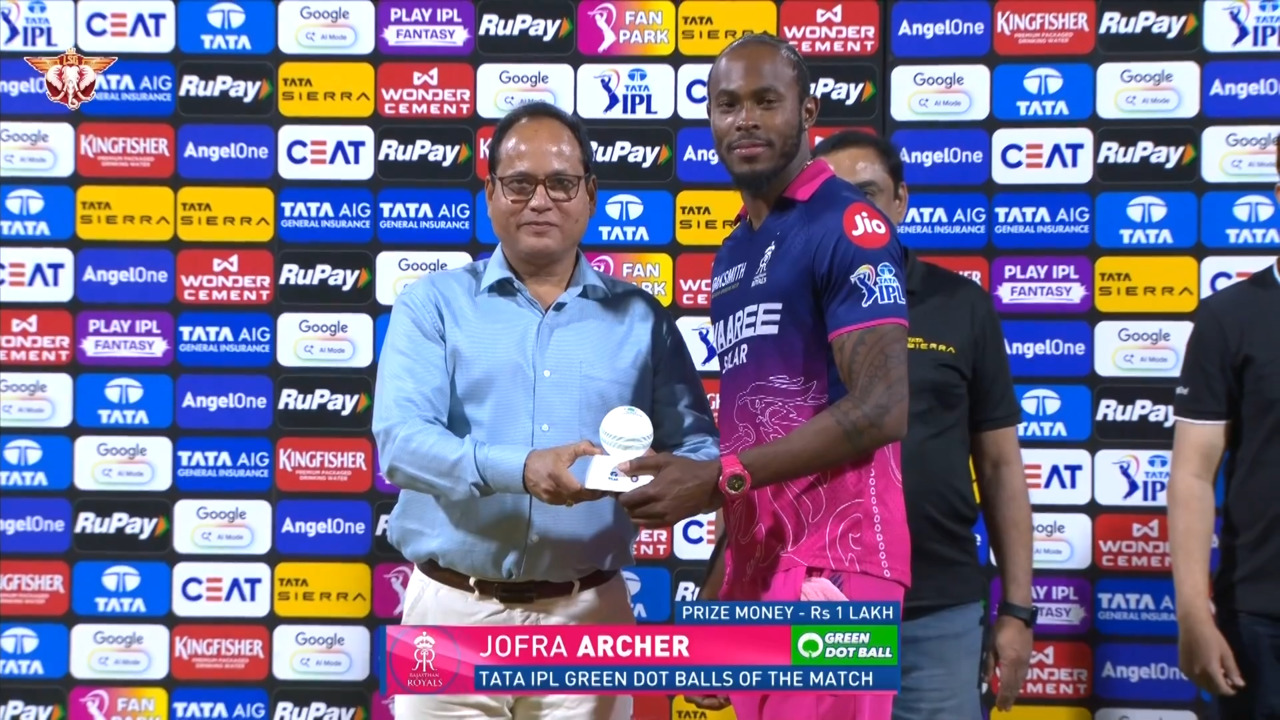 IPL 2026 M32: LSG vs RR - TATA IPL Green Dot Balls of the Match - Jofra Archer