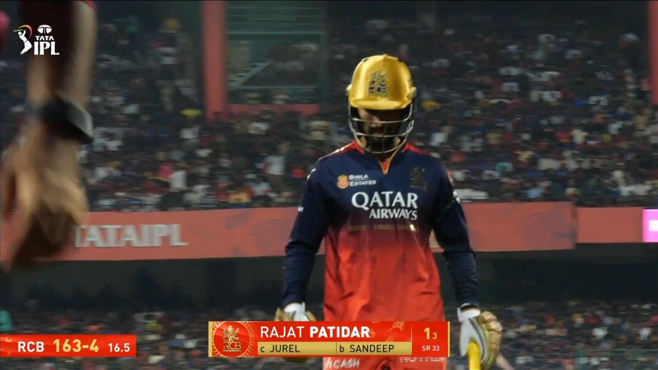 IPL 2025 M42: RCB vs RR - Rajat Patidar Wicket background