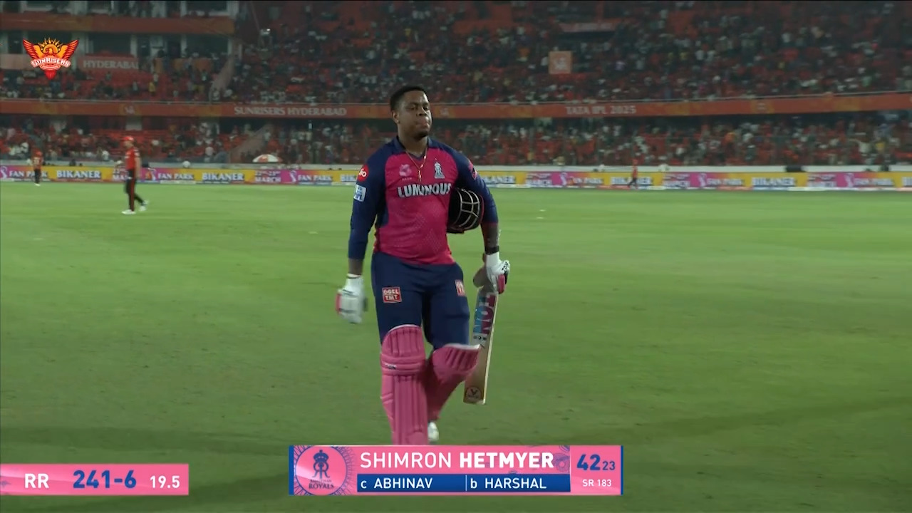IPL 2025 M02: SRH vs RR - Shimron Hetmyer Wicket