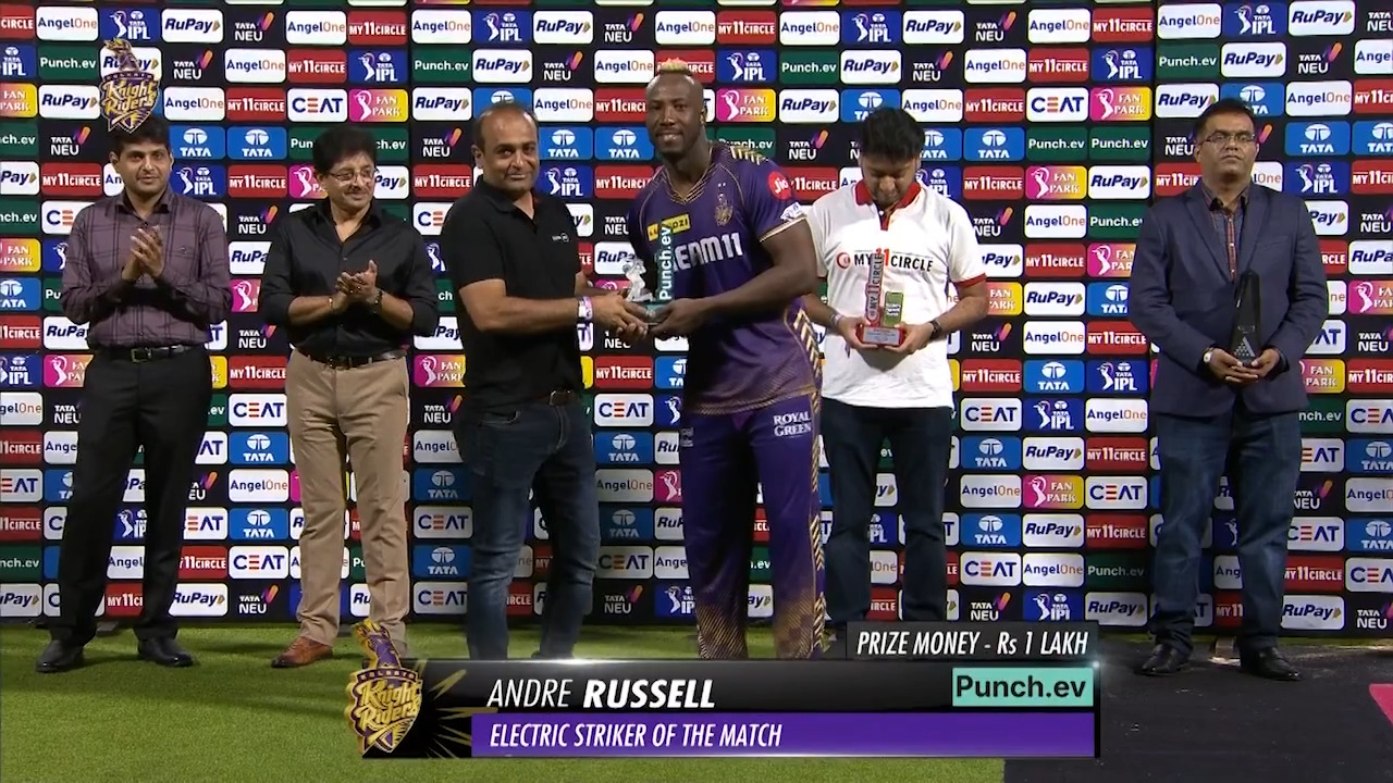 M03: KKR vs SRH – Punch.ev Electric Striker of the Match – Andre Russell background