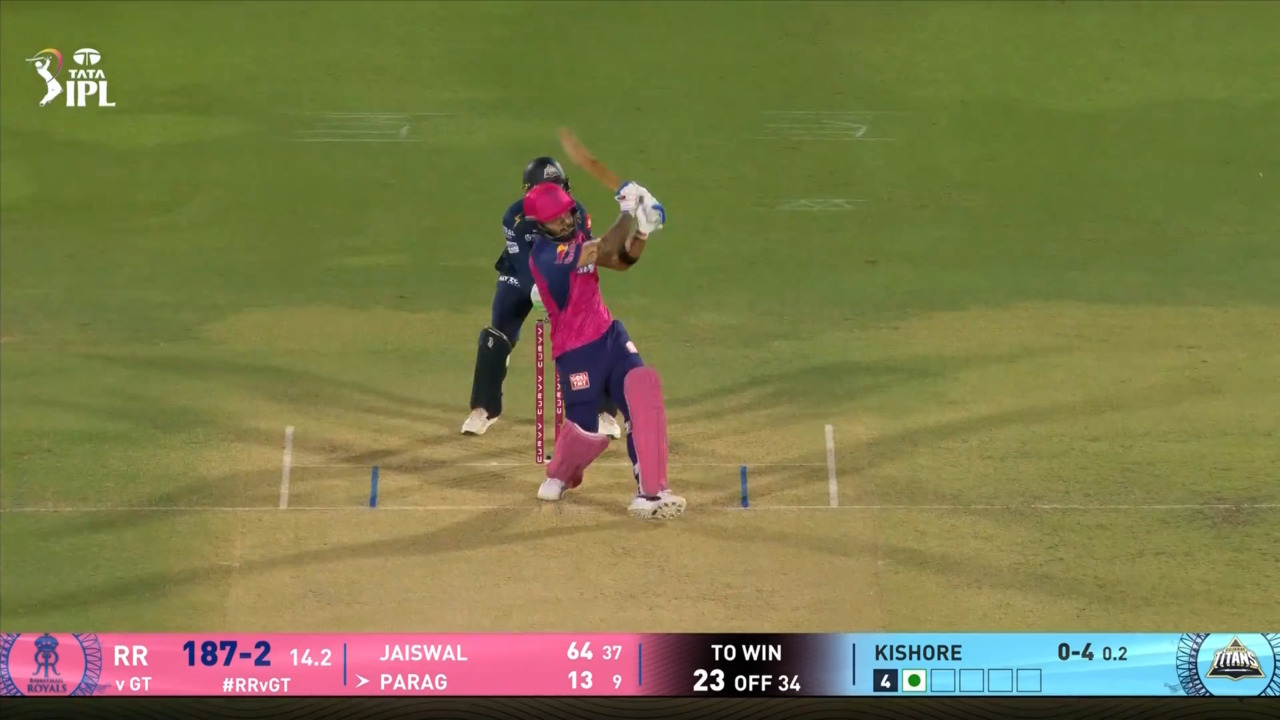 IPL 2025 M47: RR vs GT - Riyan Parag Six background