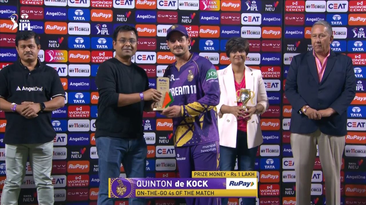 IPL 2025 M06: RR vs KKR - RuPay On-The-Go 4s of the Match - Quinton De Kock background