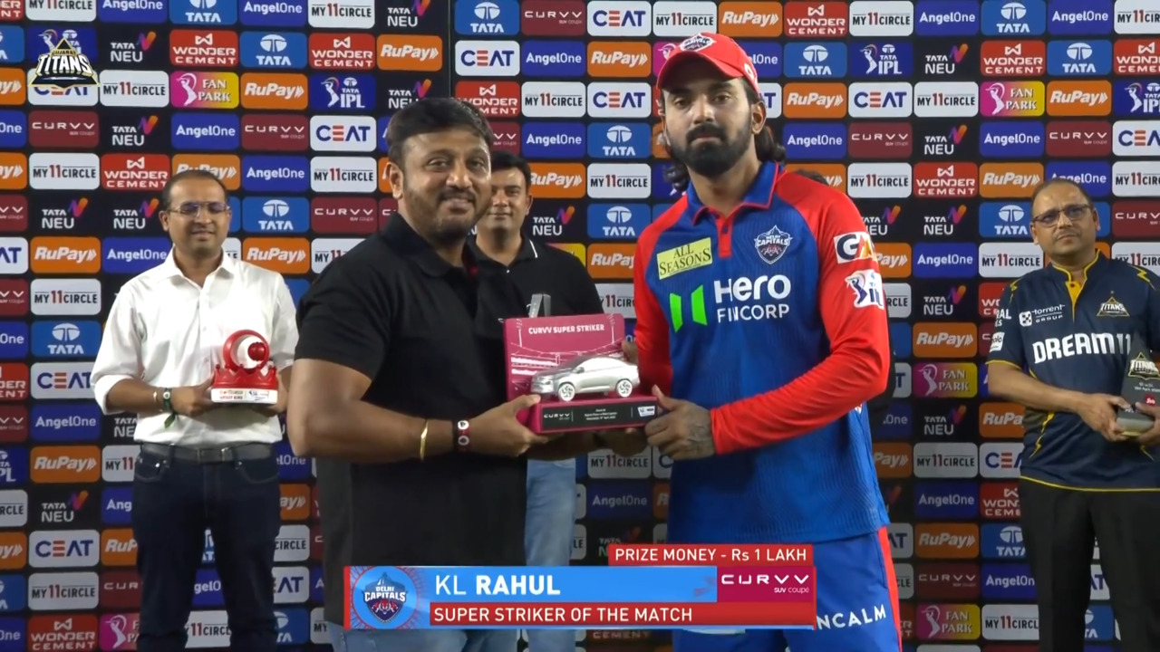 IPL 2025 M35: GT vs DC - Curvv Super Striker of the Match - KL Rahul background