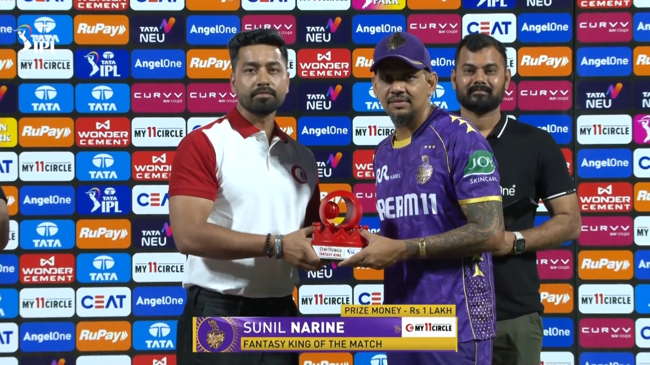 IPL 2025 M48: DC vs KKR - My11Circle Fantasy King of The Match - Sunil Narine background