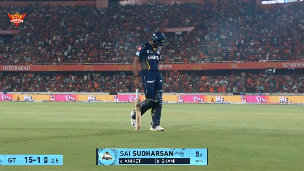 IPL 2025 M20: SRH vs GT - Sai Sudharsan Wicket