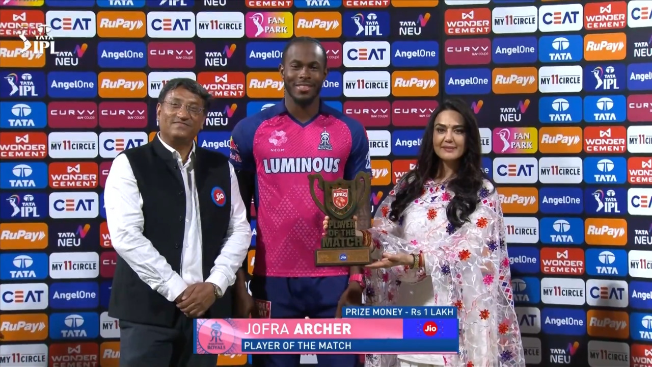 IPL 2025 M18: PBKS vs RR - Player of the Match - Jofra Archer