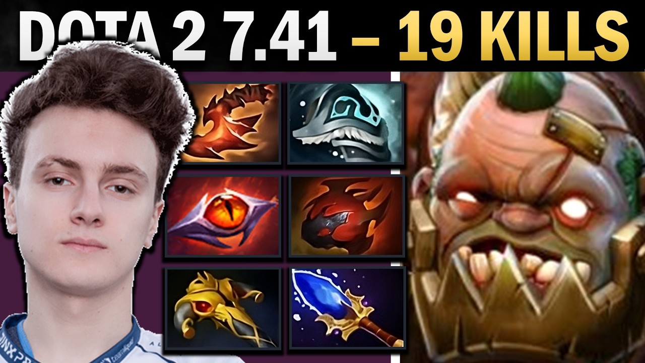 Pudge Dota 2 7.41 with 19 Kills and Unrelenting - Dota Gameplay